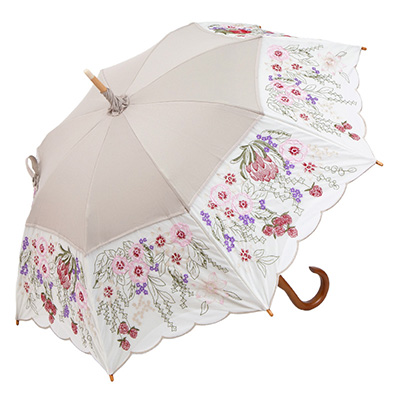 花束みたいな刺繍かわず張り長日傘　※晴雨兼用