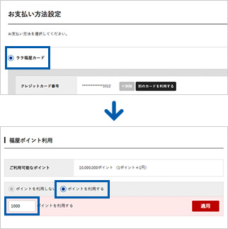 指定のポイント数を利用し、残金はカード支払の場合