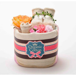 オーガニック おむつケーキ1段 ピンク〈日本製〉