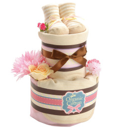 オーガニック おむつケーキ2段 ピンク〈日本製〉