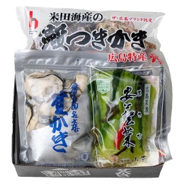 【米田海産】広島名産 詰合せ 加熱用むき身500g×1、殻付かきレンジパック×1、広島菜漬250g×1〈A05-RC〉