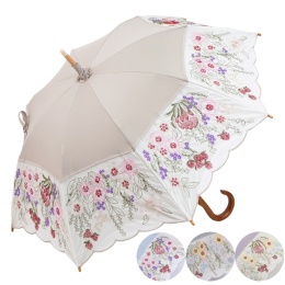 花束みたいな刺繍かわず張り長日傘　※晴雨兼用