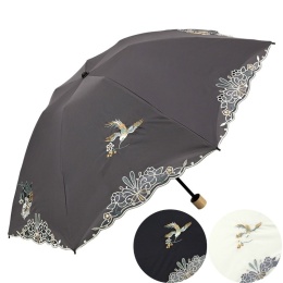 花鳥オーガンジーカットワーク刺繍ミニ折りたたみ日傘　※晴雨兼用