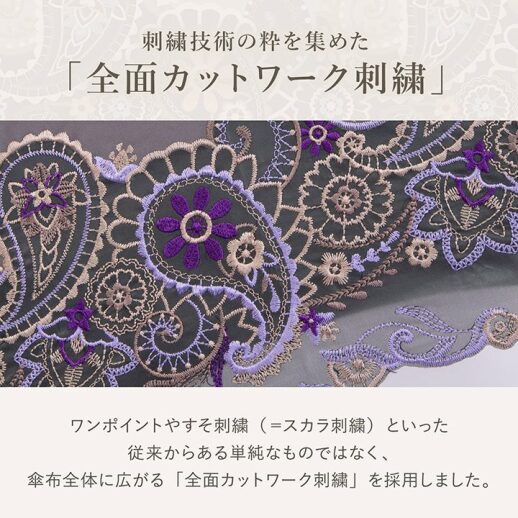 花鳥オーガンジーカットワーク刺繍ミニ折りたたみ日傘 ※晴雨兼用