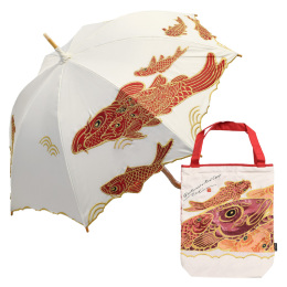 【シノワズリーモダン】広島カープ開幕記念オリジナルセットKi-Yan　カープカットワーク刺繍かわず張り晴雨兼用長日傘＆防撥水トート特別セット