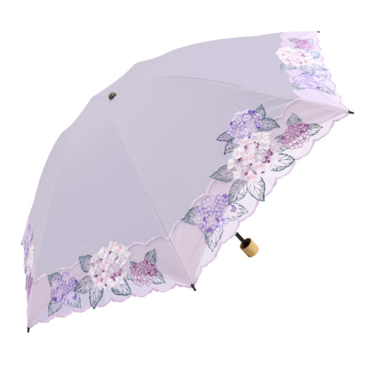 シノワズリーモダン】紫陽花刺繍ミニ折りたたみ晴雨兼用日傘 - 福屋