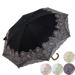 【シノワズリーモダン】ペイズリー更紗オーガンジーカットワーク刺繍かわず張り晴雨兼用ショート長日傘