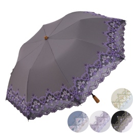 【シノワズリーモダン】ダマスクオーガンジーカットワーク刺繍かわず張り晴雨兼用ショート折日傘
