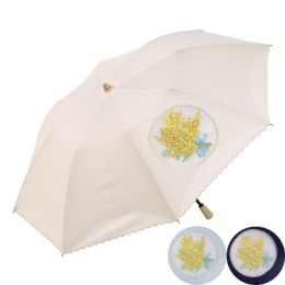【シノワズリーモダン】ミモザオーガンジーカットワーク刺繍かわず張り晴雨兼用ショート折日傘