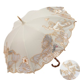 【シノワズリーモダン】Ki-Yanホワイトエレファントカットワーク刺繍かわず張り長日傘　※晴雨兼用