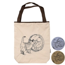 【ツインプロテクト】 ハラミチヨ「鏡猫」刺繍防撥水トートバッグ