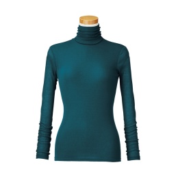 【天使の綿シフォン】ハイネック長袖（１重袖）ボトルグリーン