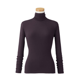 【天使の綿シフォン】ハイネック長袖（１重袖）ブラックオパール