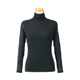 【天使の綿シフォン】ハイネック長袖（１重袖）チャコール