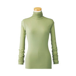 【天使の綿シフォン】ハイネック長袖（１重袖）モスグリーン