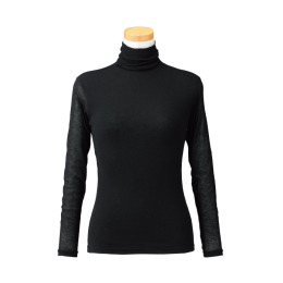 【天使の綿シフォン】ハイネック長袖（２重袖）ブラック