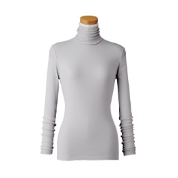 【天使の綿シフォン】ハイネック長袖（２重袖）Ｓグレー