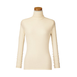 【天使の綿シフォン】ハイネック長袖（２重袖）アイボリー