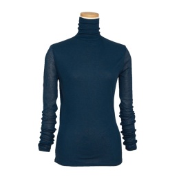 【天使の綿シフォン】ハイネック長袖（1重袖）ナポリネイビー