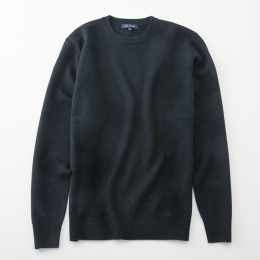 【アルファーカシミヤ】洗えるメンズカシミヤ丸首セーター　ブラック