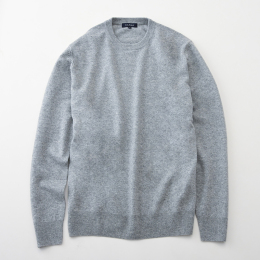 【アルファーカシミヤ】洗えるメンズカシミヤ丸首セーター　ライトグレー