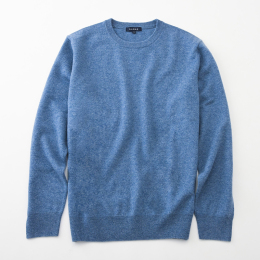 【アルファーカシミヤ】洗えるメンズカシミヤ丸首セーター　ブルー