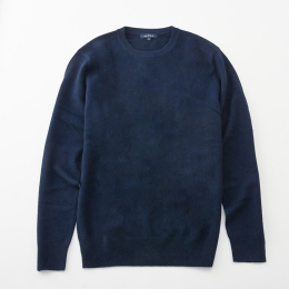 【アルファーカシミヤ】洗えるメンズカシミヤ丸首セーター　ネイビー