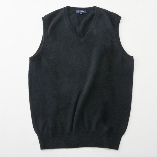 アルファーカシミヤ】洗えるメンズカシミヤVベスト ブラック - 福屋