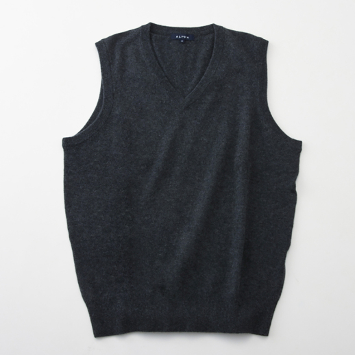 アルファーカシミヤ】洗えるメンズカシミヤVベスト グレー - 福屋