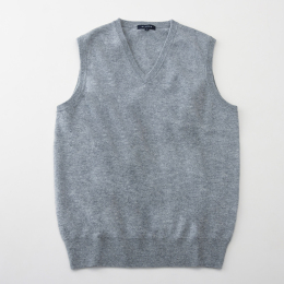 【アルファーカシミヤ】洗えるメンズカシミヤVベスト　ライトグレー