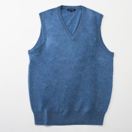 【アルファーカシミヤ】洗えるメンズカシミヤVベスト　ブルー