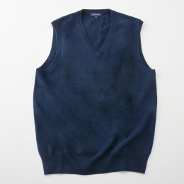 【アルファーカシミヤ】洗えるメンズカシミヤVベスト　ネイビー