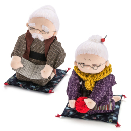 【猪野扶佐恵作】フーの人形　座布団のおじいさん・おばあさん