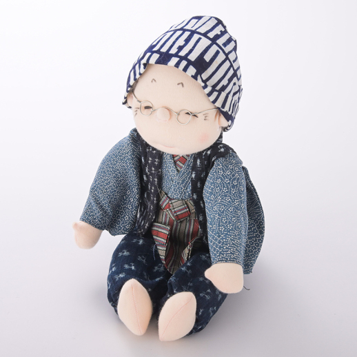 猪野扶佐恵作】フーの人形 野良仕事のおじいさん・おばあさん(青