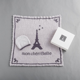 【mon cheri BeBe】エッフェル塔ジャガードニットケット＆ニット帽［ギフトボックス付］