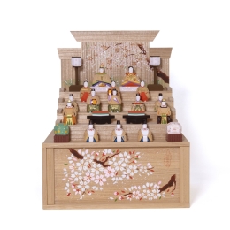 奈良一刀彫　神泉作　段飾雛　桜　小