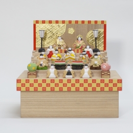 奈良一刀彫　鐵山作　豆段雛