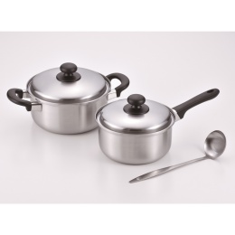 【燕三】IH対応 片手鍋１８ｃｍ＆両手鍋２０ｃｍ（お玉付）