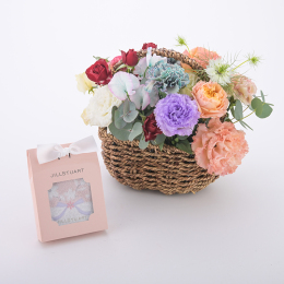 【madame tete】フラワーアレンジメント B・ジルスチュアート パッケージ入りクオーレタオルハンカチ セット