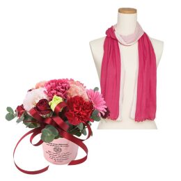 【madame tete】フラワーアレンジメント A（赤・ピンク系）・【天使の綿シフォン】3色ストール セット