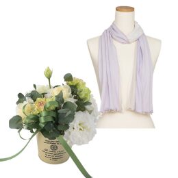 【madame tete】フラワーアレンジメント A（白・グリーン系）・【天使の綿シフォン】3色ストール セット