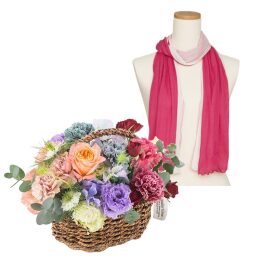 【madame tete】フラワーアレンジメント B・【天使の綿シフォン】3色ストール セット
