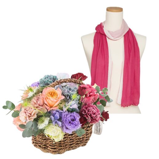 【madame tete】×【天使の綿シフォン】フラワーアレンジメント B・3色ストール セット