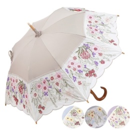 ＜ギフト包装＞花束みたいな刺繍かわず張り長日傘　※晴雨兼用