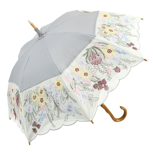 花束みたいな刺繍かわず張り長日傘