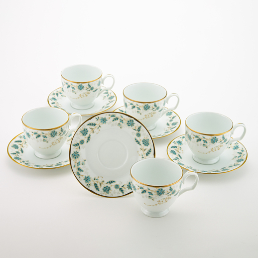 【ノリタケ】ターコイズ唐草　ティー・コーヒー碗皿セット(5客)