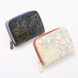 【ホコモモラ】アニマルステッチジップポケット二つ折り財布