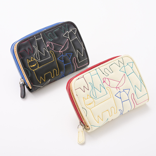 【ホコモモラ】アニマルステッチジップポケット二つ折り財布