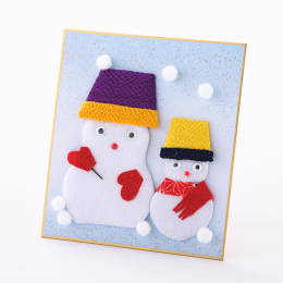 【井関重彰作】ちりめん挿し絵ミニ色紙　雪だるま・紫