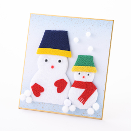 【井関重彰作】ちりめん挿し絵ミニ色紙　雪だるま・紺